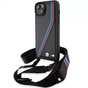 BMW M Edition Carbon Tricolor Lines Hardcase iPhone 15 Plus / 14 Plus 6,7 inch Juodas su Dirželiu