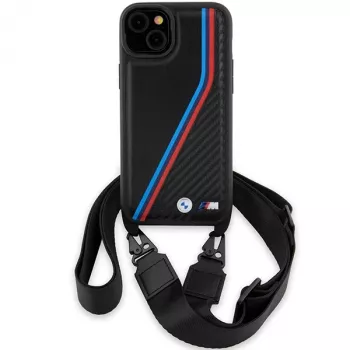 BMW M Edition Carbon Tricolor Lines Hardcase iPhone 15 Plus / 14 Plus 6,7 inch Juodas su Dirželiu