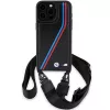 BMW M Edition Carbon Tricolor Lines Hard Case, skirta Apple iPhone 15 Pro 6,1 inch juoda su dirželiu