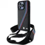 BMW M Edition Carbon Tricolor Lines Hard Case su dirželiu, skirtas Apple iPhone 15 Pro Max 6,7 inch juodas