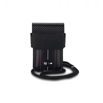 BMW Wallet Bag for iPhone 15 Pro Max - Black Carbon Red Stripes