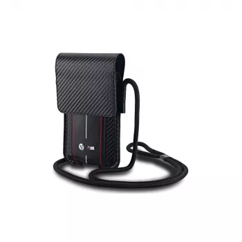 BMW Wallet Bag for iPhone 15 Pro Max - Black Carbon Red Stripes