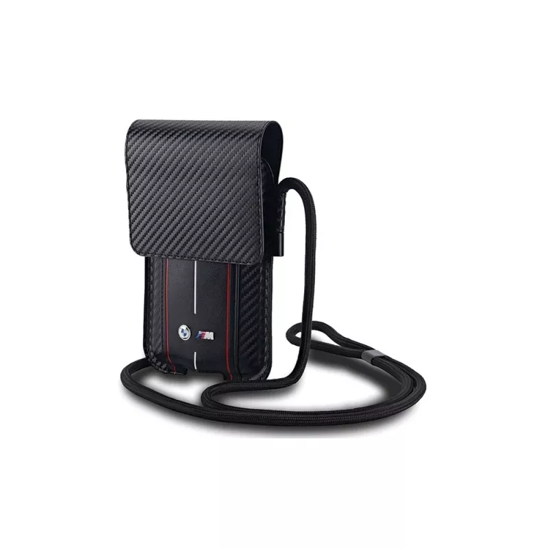 BMW Wallet Bag for iPhone 15 Pro Max - Black Carbon Red Stripes