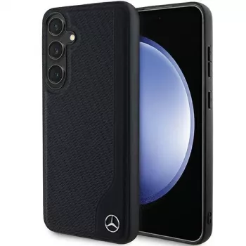 Mercedes-Benz Debossed Line Leather MagSafe Hard Case, skirta Samsung Galaxy S24+ (SM-S926) - Juoda