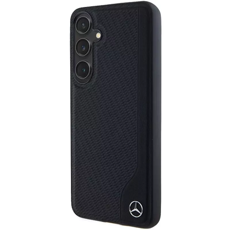 Mercedes-Benz Debossed Line Leather MagSafe Hard Case, skirta Samsung Galaxy S24+ (SM-S926) - Juoda