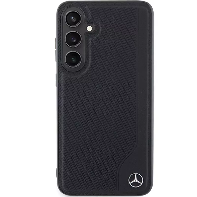 Mercedes-Benz Debossed Line Leather MagSafe Hard Case, skirta Samsung Galaxy S24+ (SM-S926) - Juoda