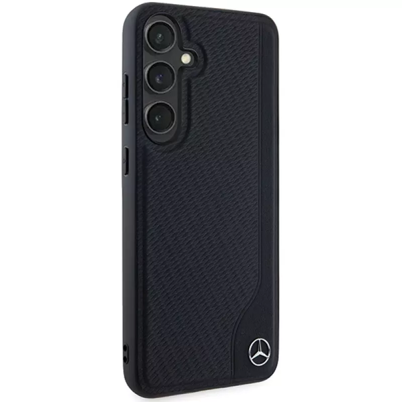 Mercedes-Benz Debossed Line Leather MagSafe Hard Case, skirta Samsung Galaxy S24+ (SM-S926) - Juoda