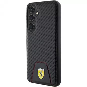Ferrari FEHCS24MN3PUK Kietas Dėklas Samsung Galaxy S24+ (SM-S926) - Anglies Pluošto Raštas, Susiūtas Dugnas - Juoda