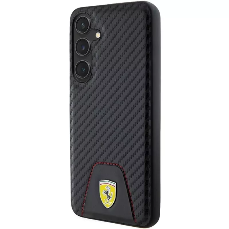 Ferrari FEHCS24MN3PUK Kietas Dėklas Samsung Galaxy S24+ (SM-S926) - Anglies Pluošto Raštas, Susiūtas Dugnas - Juoda