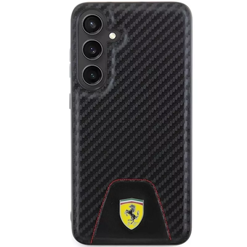 Ferrari FEHCS24MN3PUK Kietas Dėklas Samsung Galaxy S24+ (SM-S926) - Anglies Pluošto Raštas, Susiūtas Dugnas - Juoda