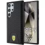Ferrari FEHCS24LN3PUK Kietas Dėklas Samsung Galaxy S24 Ultra, Anglies Pluošto Apačia su Siūlėmis, Juodas