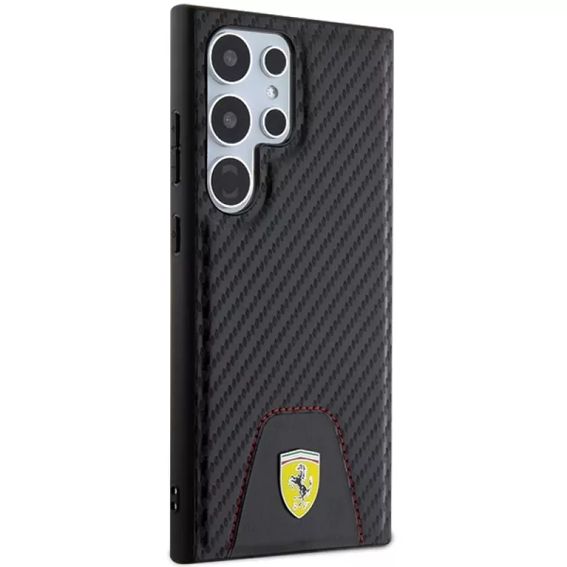 Ferrari FEHCS24LN3PUK Kietas Dėklas Samsung Galaxy S24 Ultra, Anglies Pluošto Apačia su Siūlėmis, Juodas