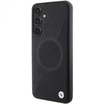 BMW Signature Leather Half Textured & Circle MagSafe Hard Case for Samsung Galaxy S24 S921 Black