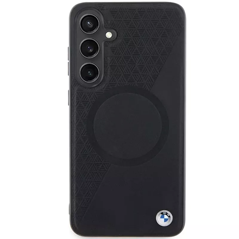 BMW Signature Leather Half Textured & Circle MagSafe Hard Case for Samsung Galaxy S24 S921 Black