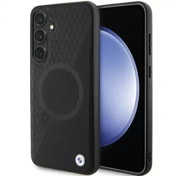 BMW Signature Leather Hard Case, skirta Samsung Galaxy S24+ – pusiau tekstūruota oda su Circle MagSafe – juoda