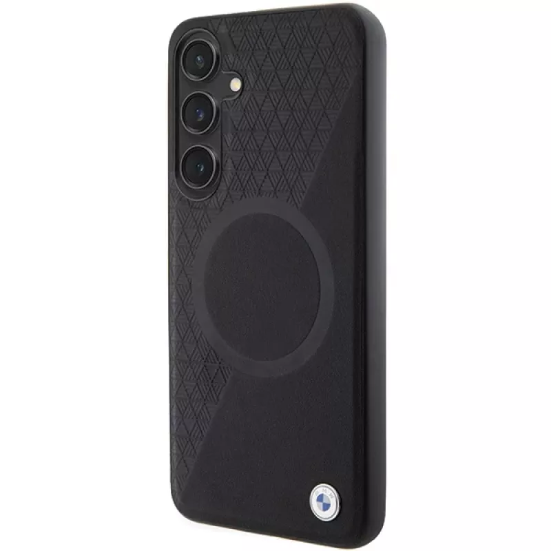 BMW Signature Leather Hard Case, skirta Samsung Galaxy S24+ – pusiau tekstūruota oda su Circle MagSafe – juoda