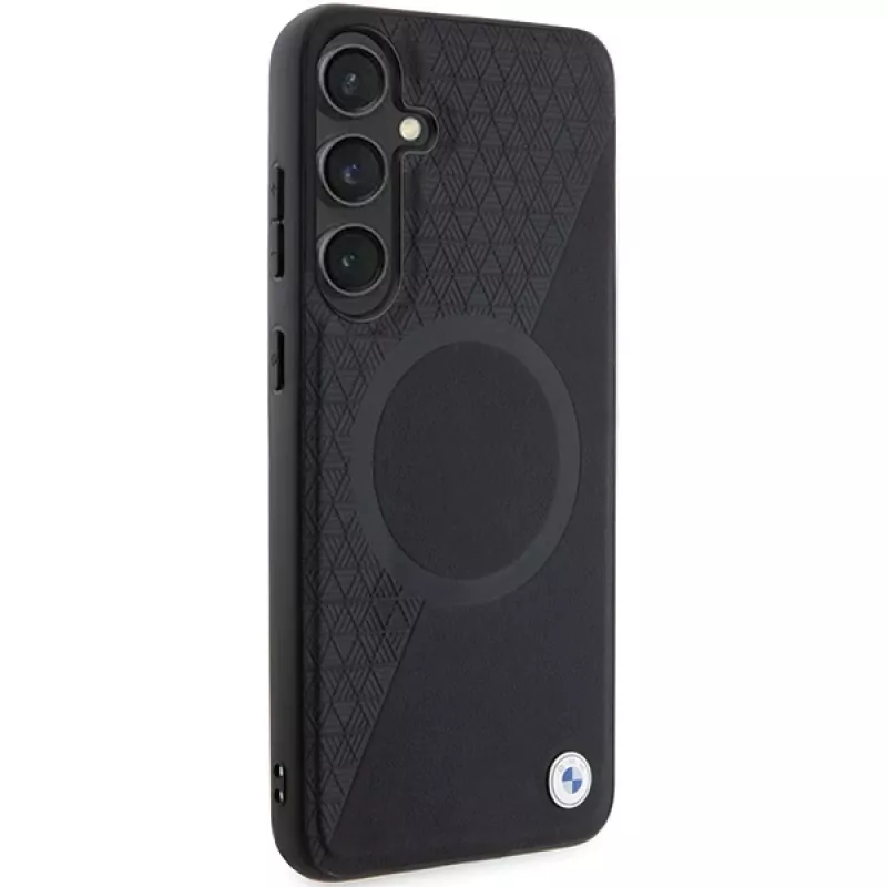 BMW Signature Leather Hard Case, skirta Samsung Galaxy S24+ – pusiau tekstūruota oda su Circle MagSafe – juoda