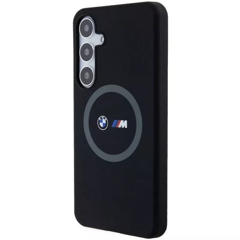 BMW M Collection Silicone Hard Case su žiediniu laikikliu ir MagSafe, skirta Samsung Galaxy S24+ (SM-S926) - Juoda
