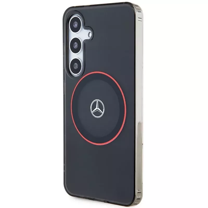 Mercedes-Benz S24 Hardcase Double Layer with Red MagSafe, skirta Samsung Galaxy S24 – juoda