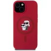KARL LAGERFELD Silikoninis dėklas iPhone 15 su MagSafe ir laikikliu-žiedu - Karl & Choupette Galvos - Raudonas