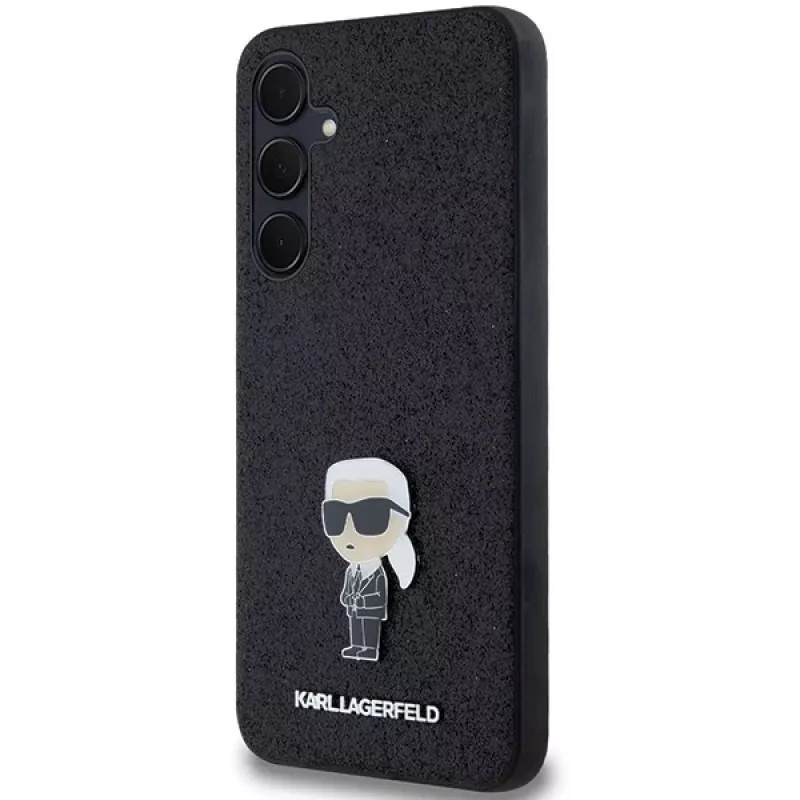 KARL LAGERFELD Ikonik Hard Case, Samsung Galaxy A55 5G - Juodas blizgučiais su metaliniu smeigtuku