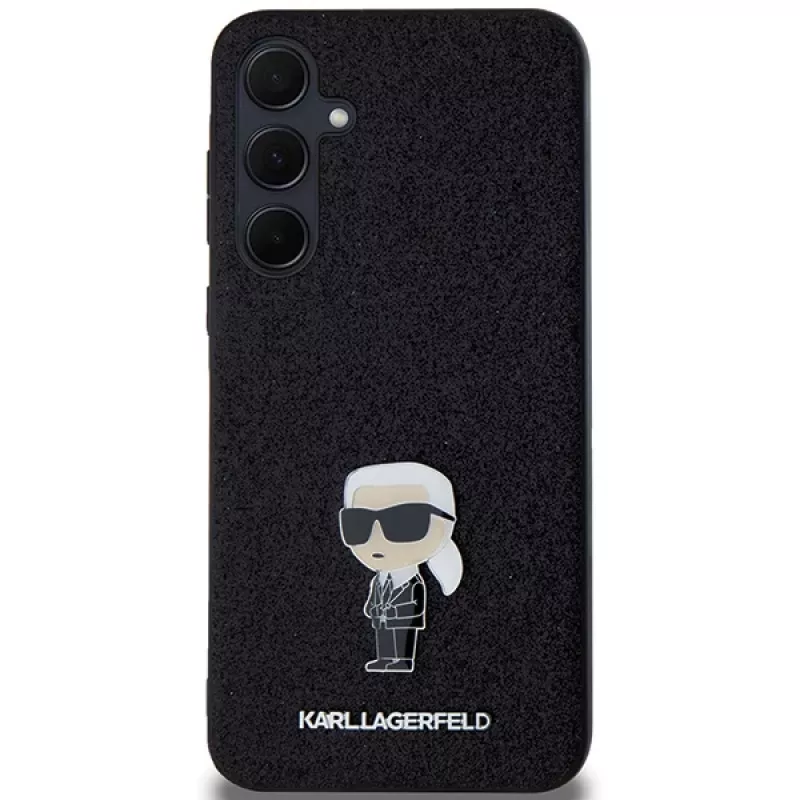 KARL LAGERFELD Ikonik Hard Case, Samsung Galaxy A55 5G - Juodas blizgučiais su metaliniu smeigtuku