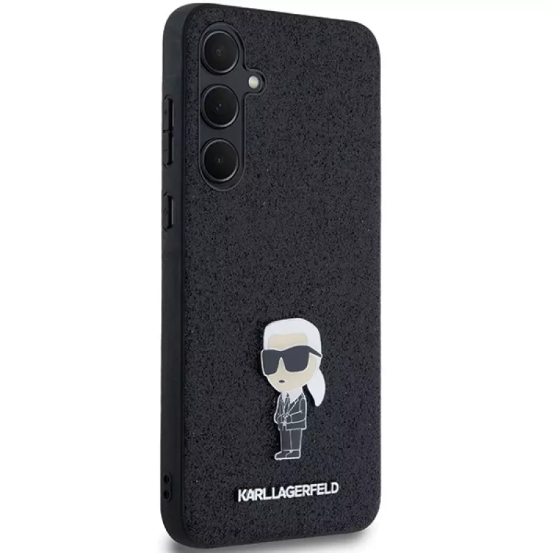 KARL LAGERFELD Ikonik Hard Case, Samsung Galaxy A55 5G - Juodas blizgučiais su metaliniu smeigtuku