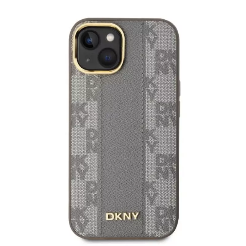 DKNY DKHMP14SPCPVSLE iPhone 14 6,1 inch Beige Hardcase Leather Checkered Mono Pattern MagSafe