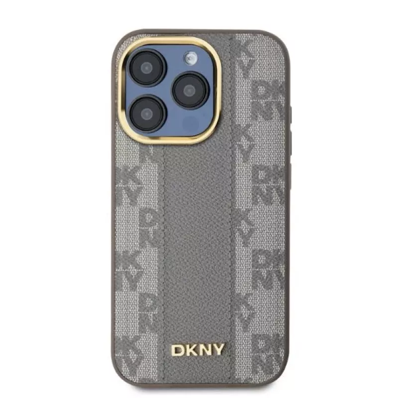 DKNY DKHMP15XPCPVSLE iPhone 15 Pro Max 6,7 inch Hardcase Leather Checkered Mono Pattern MagSafe Beige