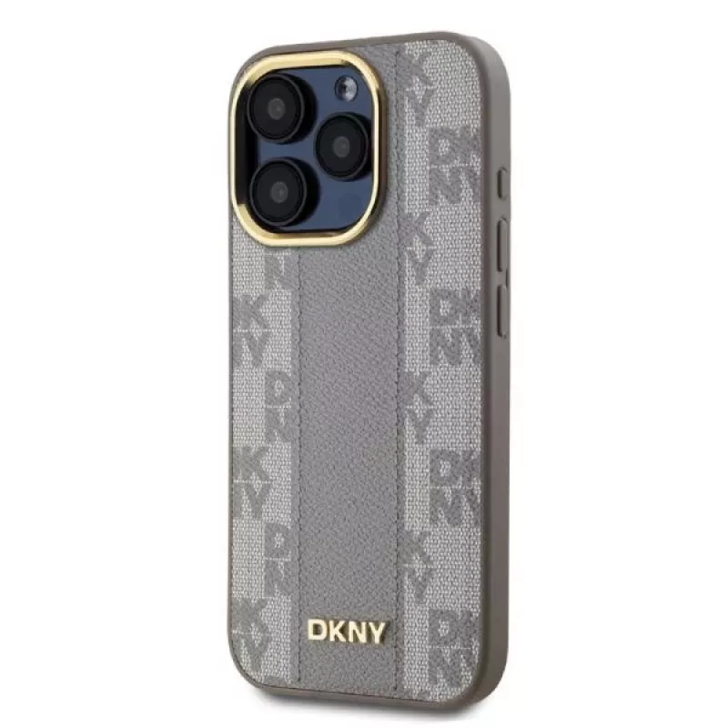 DKNY DKHMP15XPCPVSLE iPhone 15 Pro Max 6,7 inch Hardcase Leather Checkered Mono Pattern MagSafe Beige