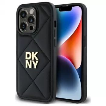 DKNY DKHCP14LPQDSLK Quilted Stack Logo Back Cover Case, Apple iPhone 14 Pro 6,1 inch, juoda