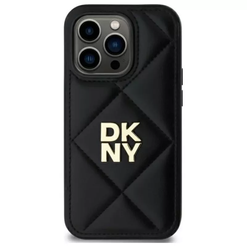 DKNY DKHCP14LPQDSLK Quilted Stack Logo Back Cover Case, Apple iPhone 14 Pro 6,1 inch, juoda