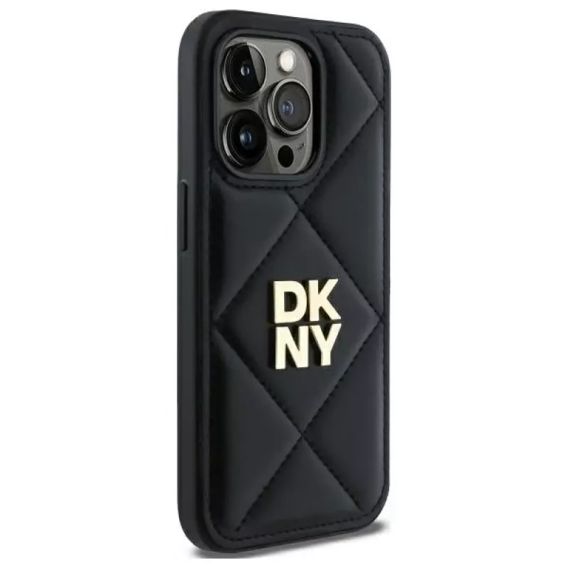 DKNY DKHCP14LPQDSLK Quilted Stack Logo Back Cover Case, Apple iPhone 14 Pro 6,1 inch, juoda