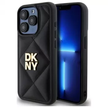 DKNY DKHCP15XPQDSLK Quilted Stack Logo Back Cover, skirtas Apple iPhone 15 Pro Max 6,7 inch juodos spalvos
