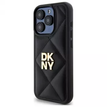 DKNY DKHCP15XPQDSLK Quilted Stack Logo Back Cover, skirtas Apple iPhone 15 Pro Max 6,7 inch juodos spalvos