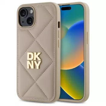 DKNY DKHCP14SPQDSLE Quilted Stack Logo Dėklas, skirtas Apple iPhone 14 6,1 colio, smėlio spalvos