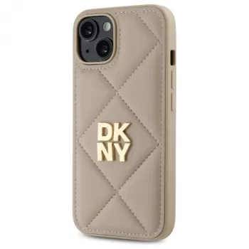DKNY DKHCP14SPQDSLE Quilted Stack Logo Dėklas, skirtas Apple iPhone 14 6,1 colio, smėlio spalvos