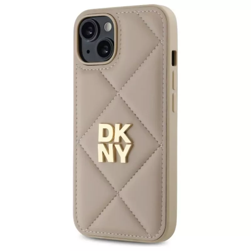 DKNY DKHCP14SPQDSLE Quilted Stack Logo Dėklas, skirtas Apple iPhone 14 6,1 colio, smėlio spalvos