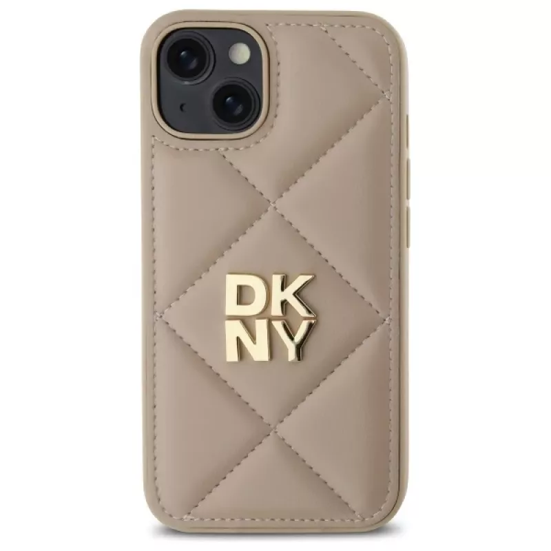 DKNY DKHCP14SPQDSLE Quilted Stack Logo Dėklas, skirtas Apple iPhone 14 6,1 colio, smėlio spalvos