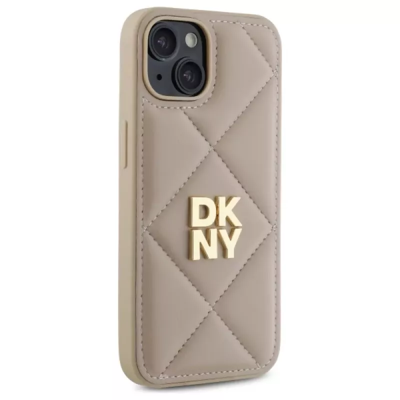 DKNY DKHCP14SPQDSLE Quilted Stack Logo Dėklas, skirtas Apple iPhone 14 6,1 colio, smėlio spalvos