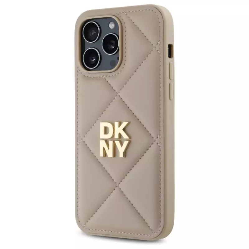 DKNY DKHCP14LPQDSLE Quilted Stack Logo Back Cover, iPhone 14 Pro 6,1 inch - smėlio spalvos