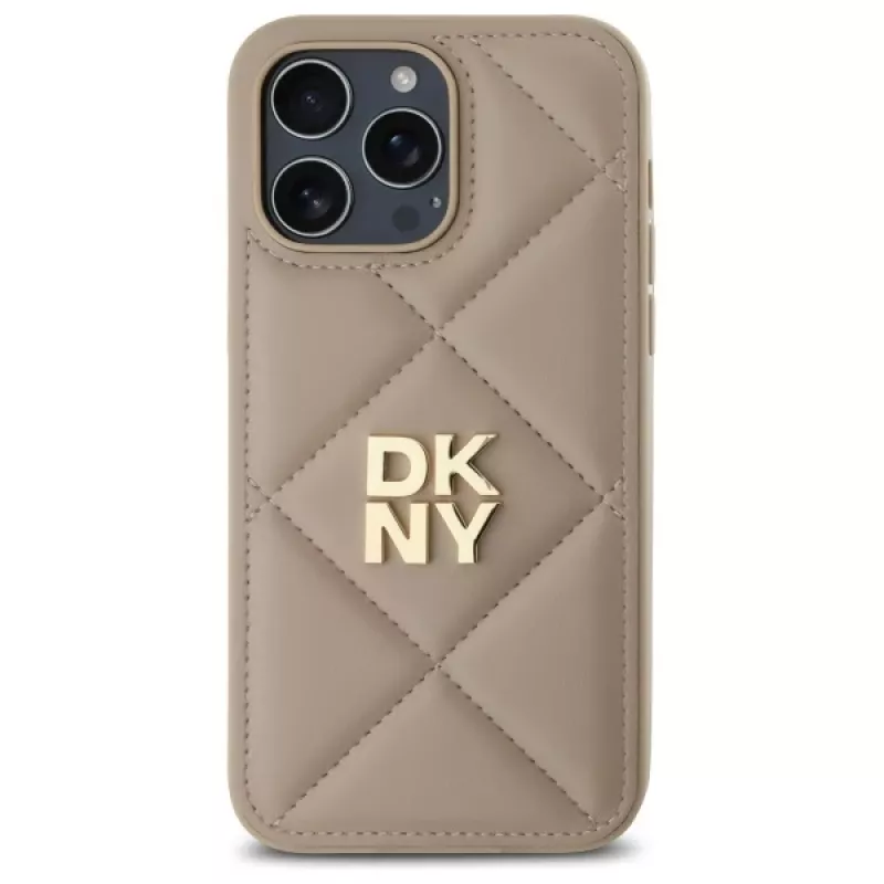DKNY DKHCP14LPQDSLE Quilted Stack Logo Back Cover, iPhone 14 Pro 6,1 inch - smėlio spalvos