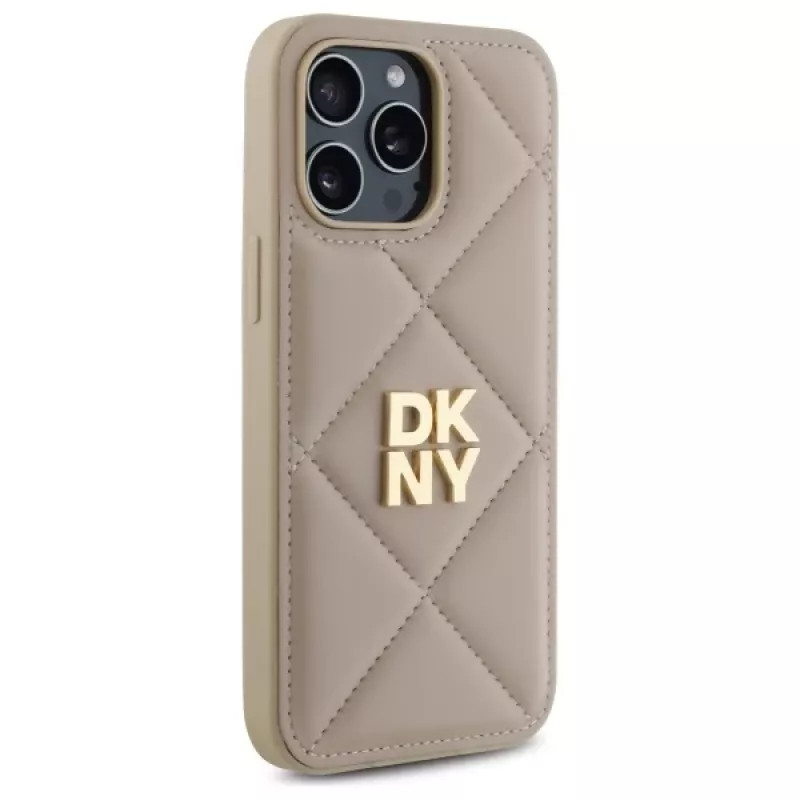 DKNY DKHCP14LPQDSLE Quilted Stack Logo Back Cover, iPhone 14 Pro 6,1 inch - smėlio spalvos