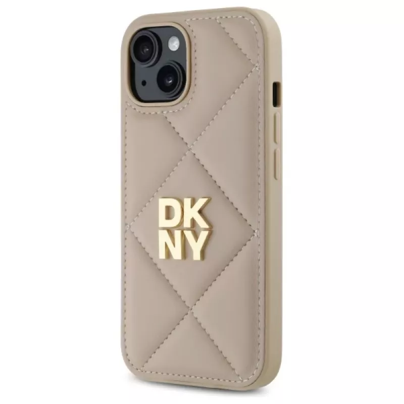 DKNY DKHCP15SPQDSLE Quilted Stack Logo Dėklas, skirtas iPhone 15 6,1 inch Smėlio spalvos