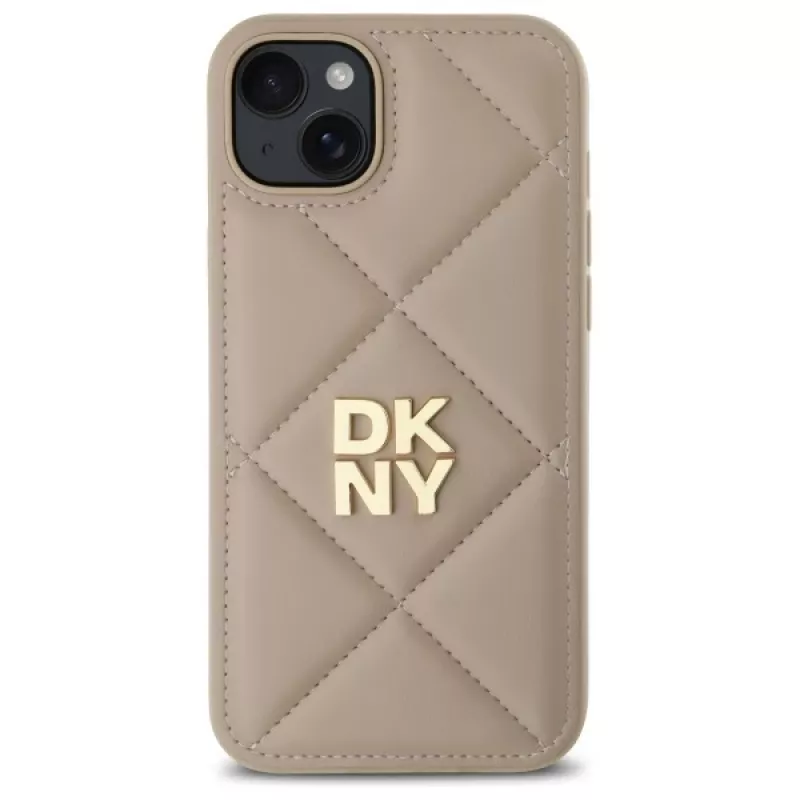 DKNY DKHCP15MPQDSLE Quilted Stack Logo Back Cover, iPhone 15 Plus - Smėlio spalvos