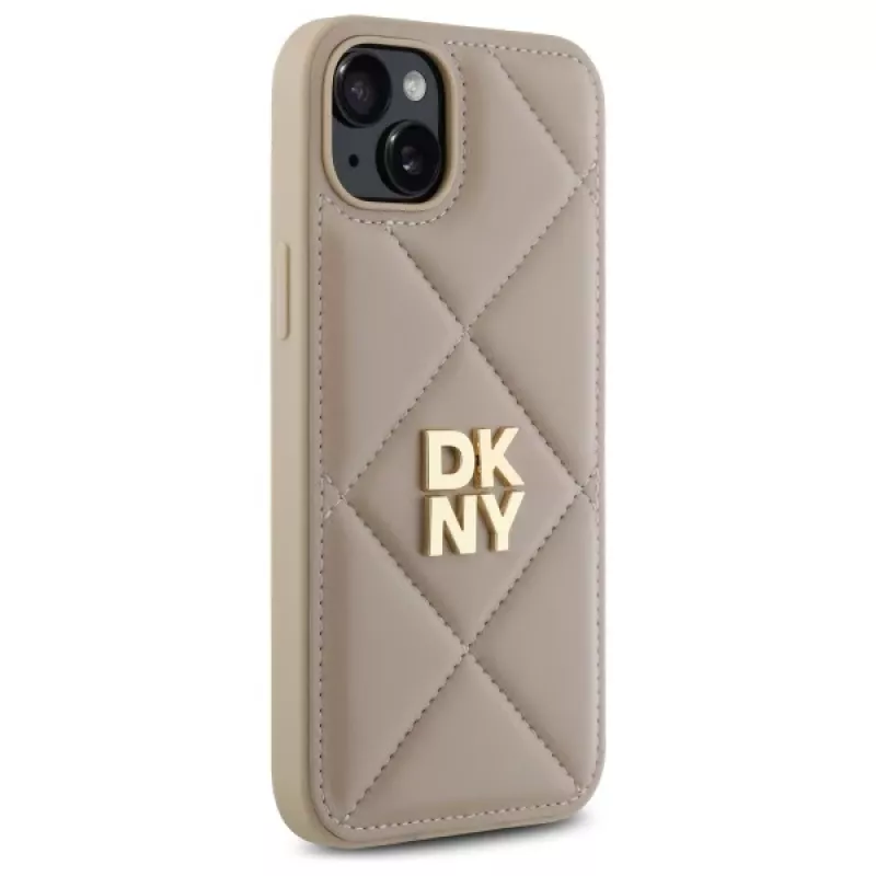 DKNY DKHCP15MPQDSLE Quilted Stack Logo Back Cover, iPhone 15 Plus - Smėlio spalvos