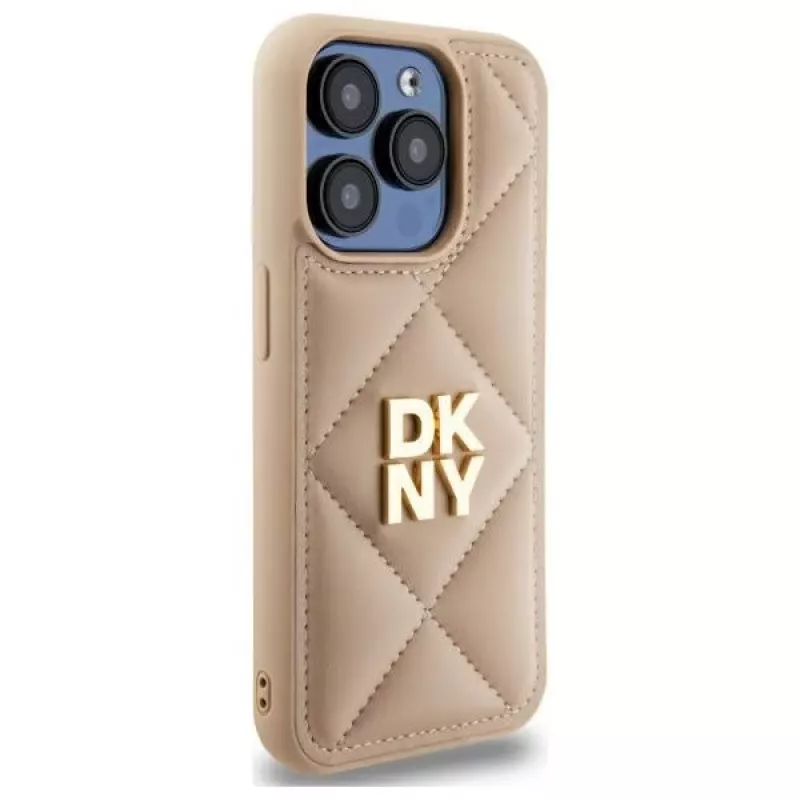 DKNY DKHCP15XPQDSLE Quilted Stack Logo Back Cover, Apple iPhone 15 Pro Max 6,7 inch Smėlio spalvos
