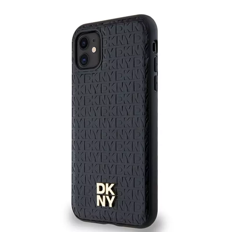 DKNY DKHMN61PSHRPSK iPhone 11 / XR 6,1 inch Black Hardcase Leather Monogram Pattern Metal Logo MagSafe