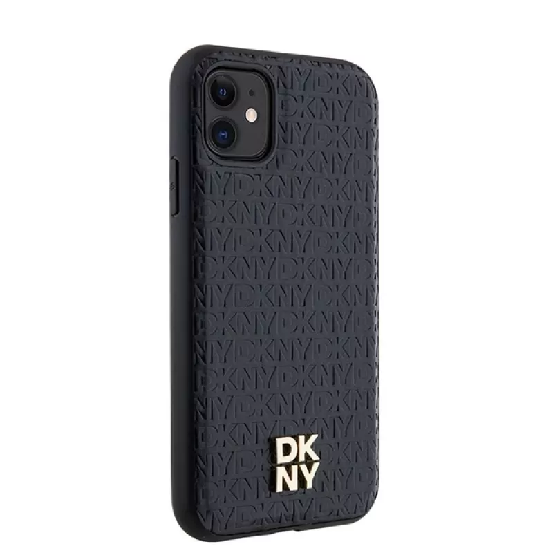 DKNY DKHMN61PSHRPSK iPhone 11 / XR 6,1 inch Black Hardcase Leather Monogram Pattern Metal Logo MagSafe