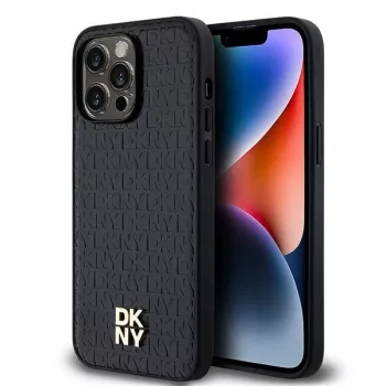 DKNY DKHMP13XPSHRPSK iPhone 13 Pro Max 6.7 Black Hardcase Leather Pattern Metal Logo MagSafe